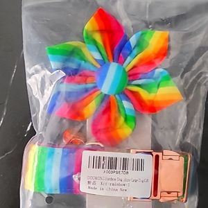Dogwong Collar and Bow Tie Rainbow Pet Collar Pride Adjustable Size Large New
